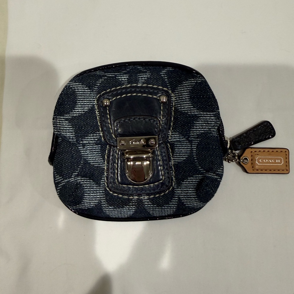 Coach Blue Denim Coin Pouch with Silver Details
